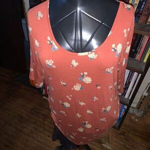 A:glow burnt orange floral ruched sides scoop neck XL knit maternity top